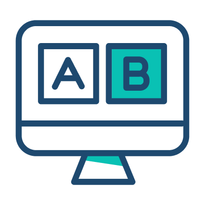 A computer monitor displaying the letters 'a' and 'b' prominently on the screen.