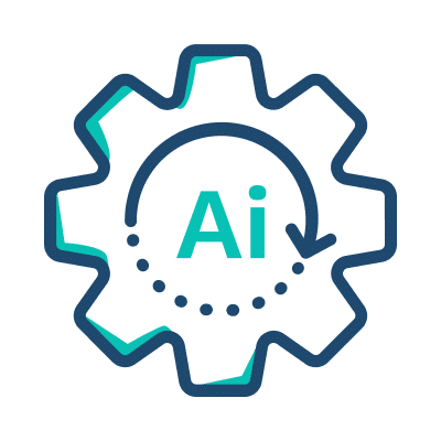 AI logo integrated with a gear wheel, symbolizing technology and innovation in artificial intelligence.