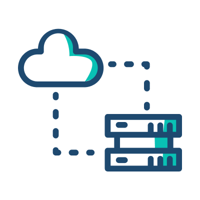 Cloud computing icon featuring a stylized cloud with interconnected nodes, symbolizing data storage and online services.