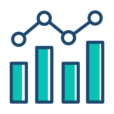 Bar chart icon with an upward trending line, symbolizing growth or increasing data trends.