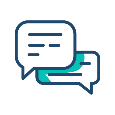 Conversation icon featuring two overlapping speech bubbles, symbolizing dialogue and communication.