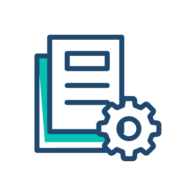 Document featuring gears and a gear icon, symbolizing mechanical processes or workflows.