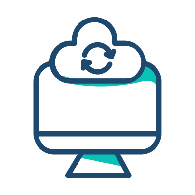Cloud computing icon featuring a stylized cloud with interconnected nodes, symbolizing data storage and online services.