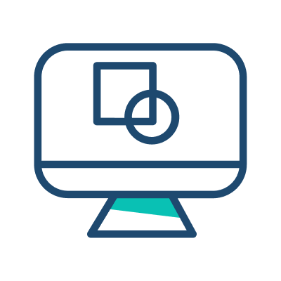 A computer monitor displaying a blue icon on the screen.