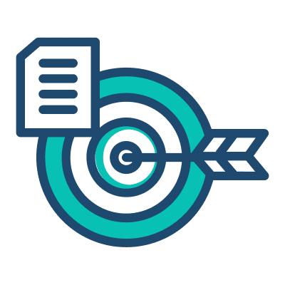 A target with a document at the center and an arrow pointing directly at it, symbolizing focus or goal achievement.
