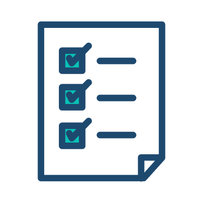 Checklist icon on a black background, symbolizing task completion and organization.