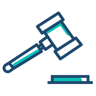 Judge's gavel icon, symbolizing authority and decision-making in a courtroom setting.