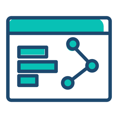 Blue and green icon depicting a computer screen, symbolizing technology and digital communication.
