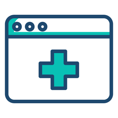 Medical cross icon displayed on a computer screen, symbolizing healthcare or medical services.
