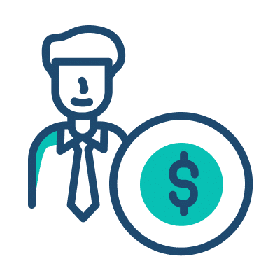 A man holds a large dollar sign icon, symbolizing finance or wealth.