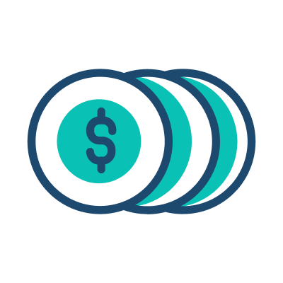 A stack of dollar coins topped with a prominent dollar sign, symbolizing wealth and currency.