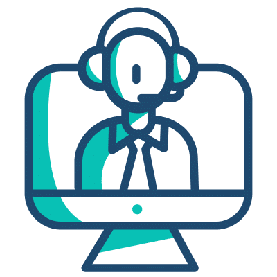 Call center icon featuring a headset and microphone, symbolizing customer support and communication services.