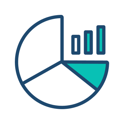 Pie chart icon combined with a bar graph, representing data visualization and analysis.