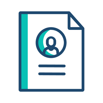 Document icon featuring a person in the center, symbolizing collaboration or personal involvement in documentation.