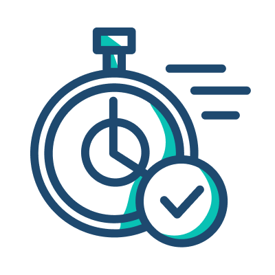 Stopwatch icon featuring a check mark, symbolizing completion or timing success.