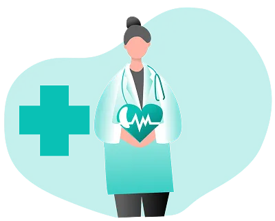 A woman in a lab coat holds a heart, symbolizing her work in medical research or healthcare.