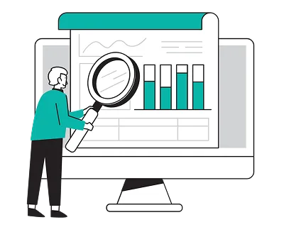 A man analyzes a graph displayed on a computer screen, focusing intently on the data presented.