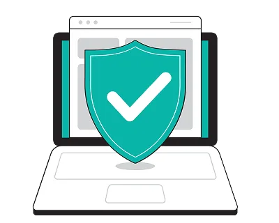 Image illustrating methods to protect data on a laptop, including encryption, antivirus software, and secure passwords.