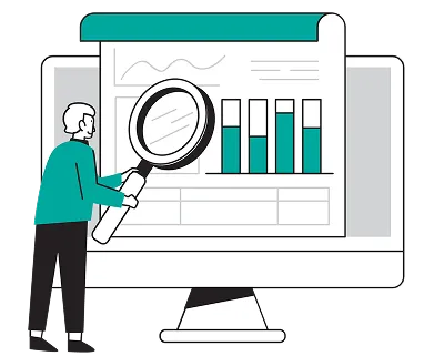 Man analyzing graphs displayed on a computer screen, focused on data interpretation and insights.