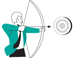 A man aiming a bow and arrow, focused and poised, ready to release the arrow towards his target.
