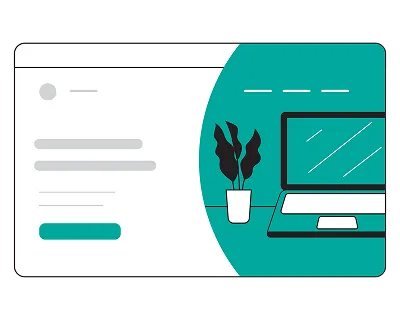 A laptop and a small green plant are placed on a wooden desk, creating a cozy workspace atmosphere.